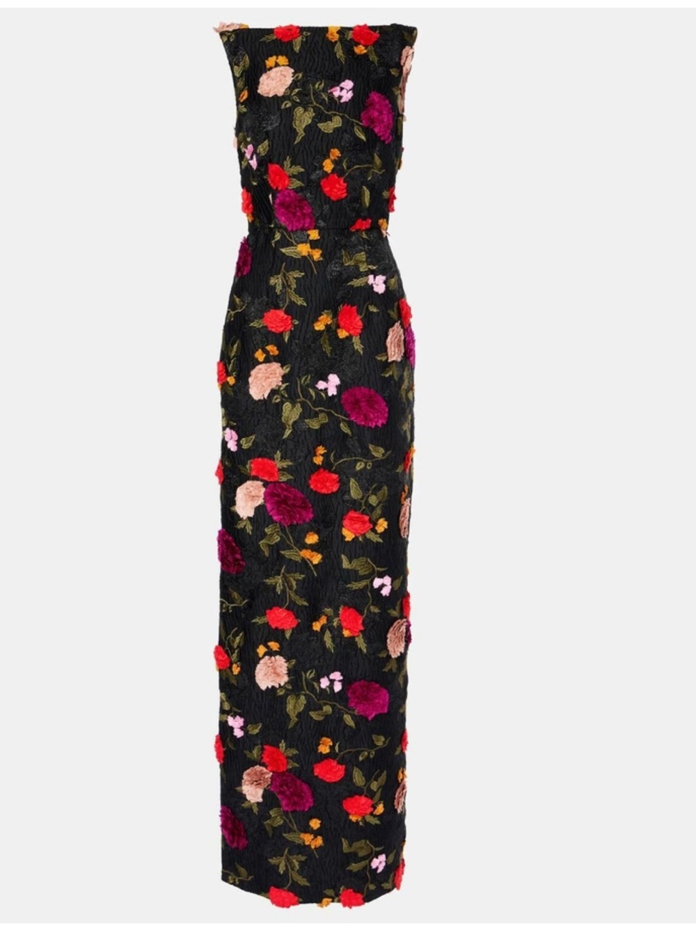 ERDEM Black Maxi Dress with Multicolor Floral Embroidery